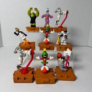1996 McDonalds Space Jam Looney Tunes Spin Top Figures Lot of 9 Basketball Toys